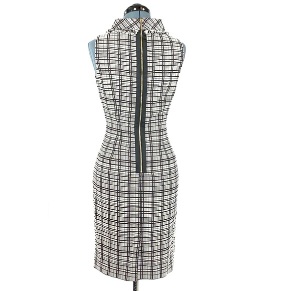 KARL LAGERFELD | Houndstooth black/white plaid mod sheath dress, cowl neck, sz 6 - Picture 2 of 8